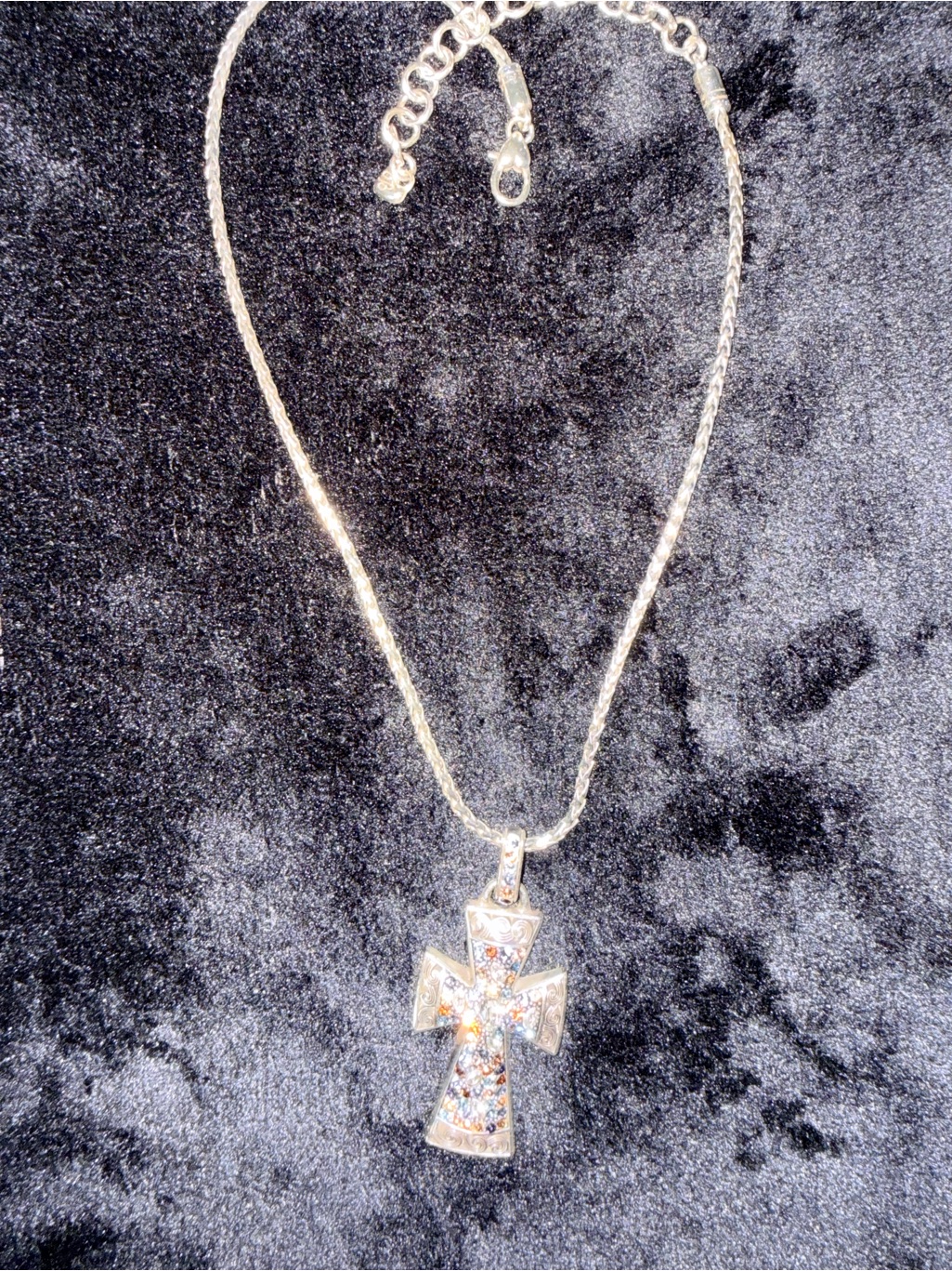 Brighton Silver Cross Necklace With Clear And Champagne Crystals